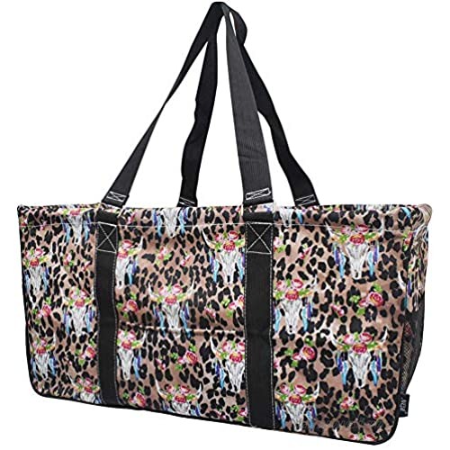 NGIL All Purpose Open Top 23" Classic Extra Large Utility Tote Bag 2019 Collection (Leopard Bull Skull Black)