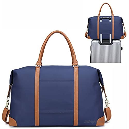 NNEE Large Oversized Water Resistance Nylon Travel Tote Bag/Overnight Weekend Duffle Shoulder Bag with Trolley Strap Design - Navy
