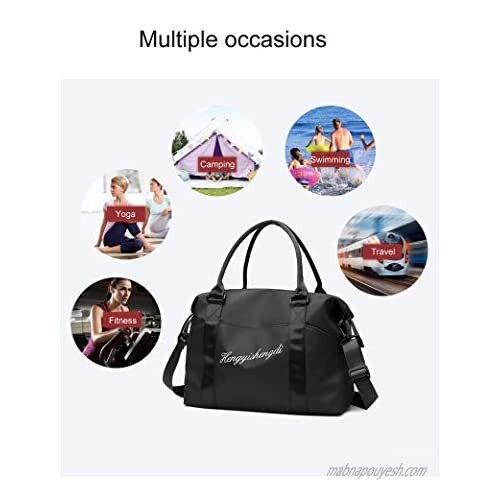 Oxford Travel Tote Bag Weekender Shoulder Bag Gym Tote Bag Handbag with Trolley Sleeve for Women Men (Black)