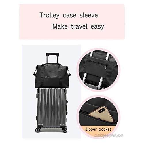 Oxford Travel Tote Bag Weekender Shoulder Bag Gym Tote Bag Handbag with Trolley Sleeve for Women Men (Black)