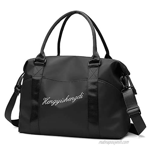 Oxford Travel Tote Bag  Weekender Shoulder Bag Gym Tote Bag Handbag with Trolley Sleeve for Women Men (Black)