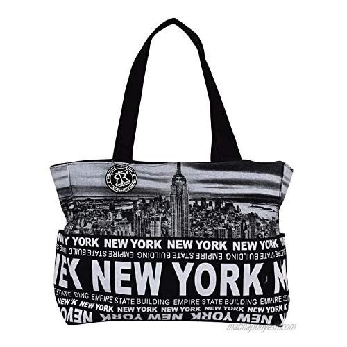 Robin Ruth Medium Tote Bag With NEW YORK CITY Print - Casual Cotton Canvas Shoulder Tote Bag For Women