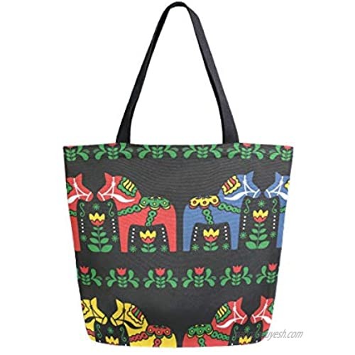Swedish Dala Horse Folk Canvas Tote Bag Tote Carrying Bag Shoulder Bag for Shopping Travel bag Reusable Grocery Bags