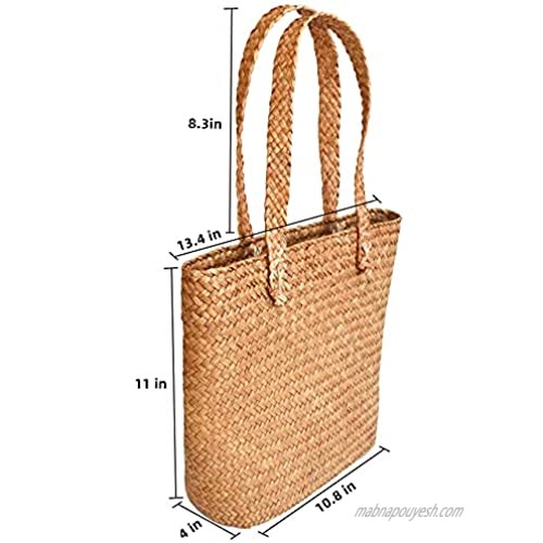 TICYACK Women Straw Shoulder Bag - Summer Beach Bag Straw Tote Bag - Handmade Shoulder bag for Daily Use Beach Travel