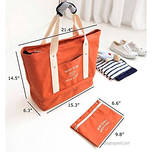 Travel Storage Bag Kit Lightweight Large Capacity with Shoe Bag Interlayer Luggage Packing Tote Bag (Blue)