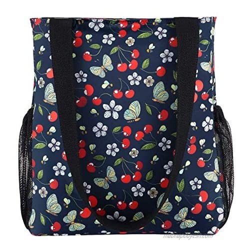 Women Floral Tote Bags Large Shoulder Bag Fashion Handbag with Zipper Closure for Beach Swimming School Shopping Travel