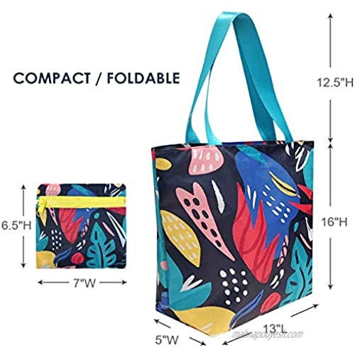 Wrapables Carryall Shopping Travel Tote Bag with Durable Ripstop Polyester - Foldable Waterproof and OEKO-TEX Certified Large Dark Retro