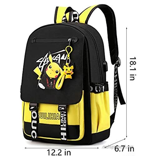 15.6 Inch Stylish Computer Backpack Teens Bag College School Casual Daypack with USB Port Travel Business Work Backpack Laptop Bag for Men/WomenCartoon Glow at nightPattern Pikachu(yellow2)