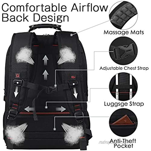 18.4 Inch Laptop Backpack Extra Large Travel Gaming Laptop Backpacks With USB Charging Port TSA Friendly Flight Approved RFID Anti theft Water Resistant Men College Bookbag School Student Computer Bag