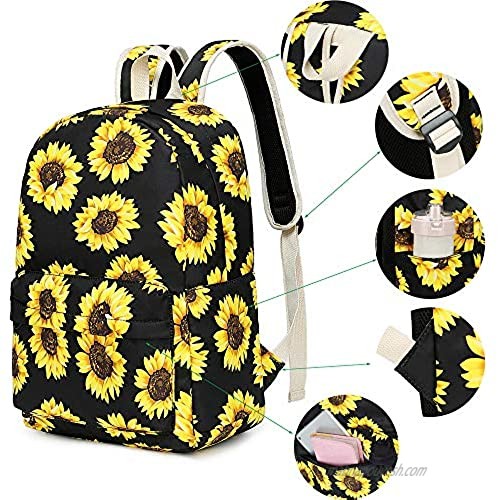 BLUBOON Girls School Backpack Bags Teens Bookbag with Lunch Box and Pencil Case Cute (Sunflower-E0057)