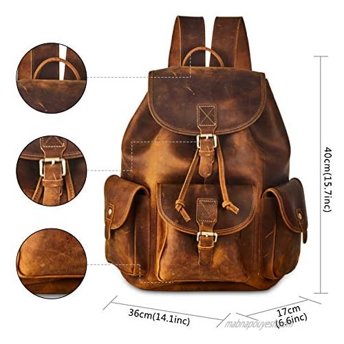 BRASS TACKS Leathercraft Men's Genuine Leather Vintage Utility Rubbed Cinched Backpack with Buckle Closures