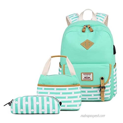 Delapuy Canvas Waterproof Backpack for College Girls Women USB Charging Port Fits 14 Laptop Backpack Daypack School Bookbag
