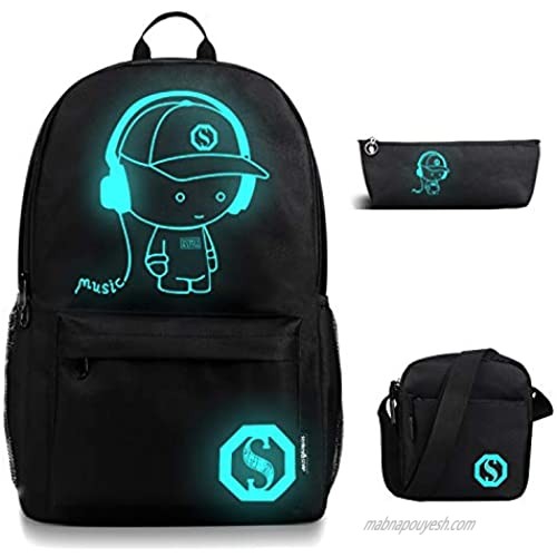 FLYMEI Anime Luminous Backpack for Boys  Girls School Daypack with Shoulder Bag 17'' Laptop Back Pack  Lightweight Travel Bag  Cool Cartoon Backpack for Men
