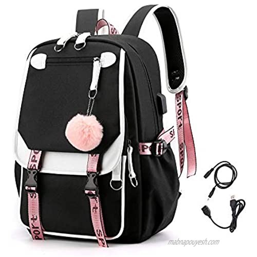 KEBEIXUAN Backpack for Girls Kids Bookbag usb Backpack Suitable as Girls School Bags Girls Laptop Bag (Black)