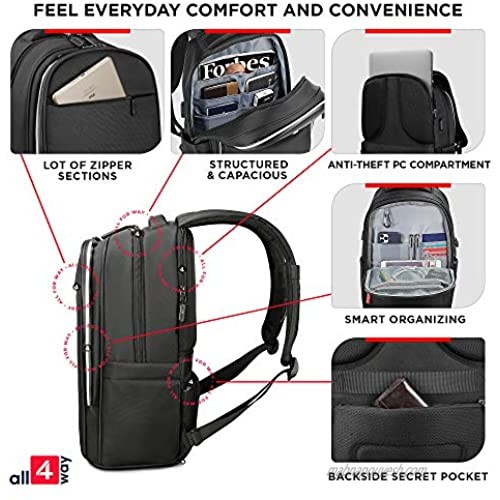 Laptop Backpack Black RFID Blocking - Travel Backpack USB Quick Charge - Swiss Design 17 Business - College School Waterproof Backpack for Men Women New Model