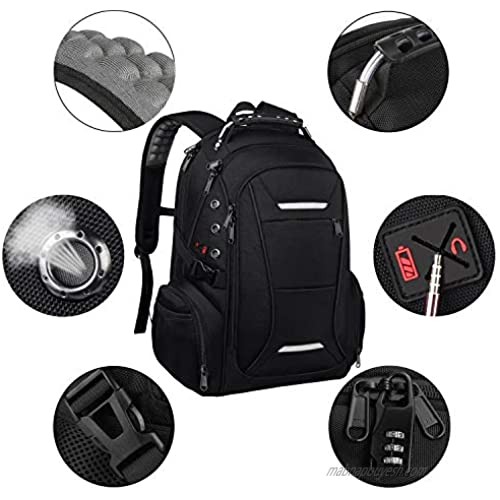 Laptop Backpack for Men Large Travel Computer Backpack with USB Charging Port for Work Business Fits 17 Inch Notebook Big College School Bookbag 40L Anti Theft Water Resistant Black
