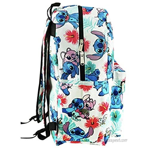 Lilo and Stitch 16 Inch Allover Print Backpack with Laptop Sleeve (White w/Side Pockets)