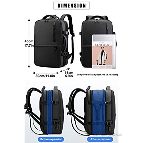MAGIMODAC Carry On Business Travel Backpack Expandable Flight Approved with USB Charging Port for Laptop 15.6''