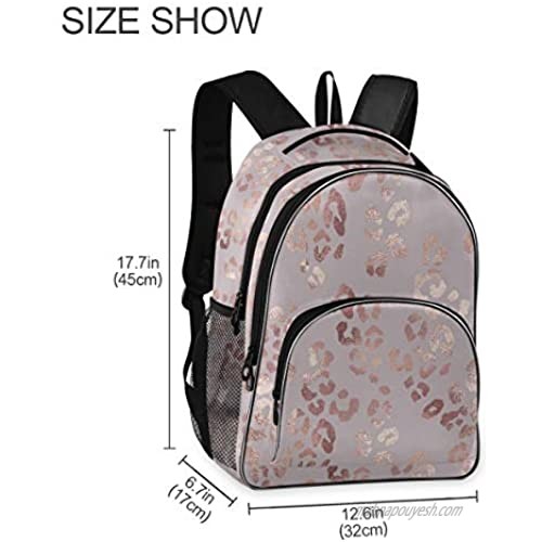 OREZI Rose Gold Leopard Schoolbag Bookbags for Girls Student Teenagers kid's