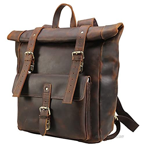 Polare Full Grain Leather 17.7" Laptop Backpack Travel Bag Large Capacity For Men Fits 17.3'' Laptop