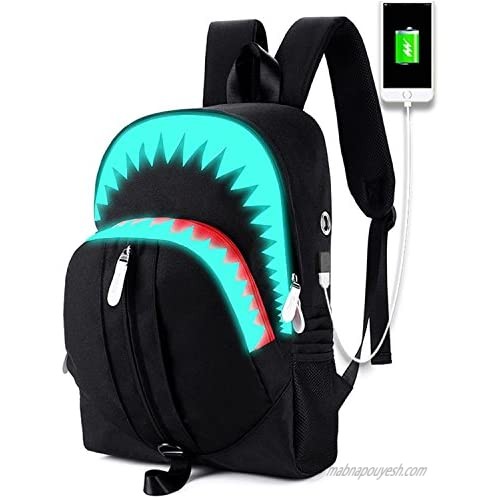 School Backpack College Bookbag for Laptop Back Bag Travel Rucksack Daypack for Boys Girls Men Women (Luminous Shark - Black)