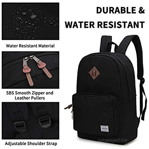 School Backpack for Men Women RAVUO Water Resistant 15.6 inch Laptop Backpack Bookbags College Daypack Black Backpack School Bag with Side Pockets
