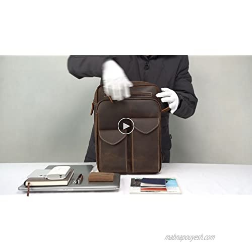 Small Mens Genuine Leather Backpack for Men Purse Vintage 14 Inch Laptop Bag Business Work Hiking Daypack Brown Schoolbag