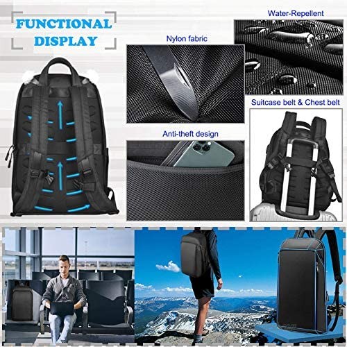Super Slim and Expandable 15 15.6 16 Inch Laptop Backpack Anti Theft Business Travel Notebook Bag with USB Multipurpose Large Capacity Daypack College School Book Bag for Men & Women Deep Black