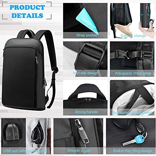 Super Slim and Expandable 15 15.6 16 Inch Laptop Backpack Anti Theft Business Travel Notebook Bag with USB Multipurpose Large Capacity Daypack College School Book Bag for Men & Women Deep Black