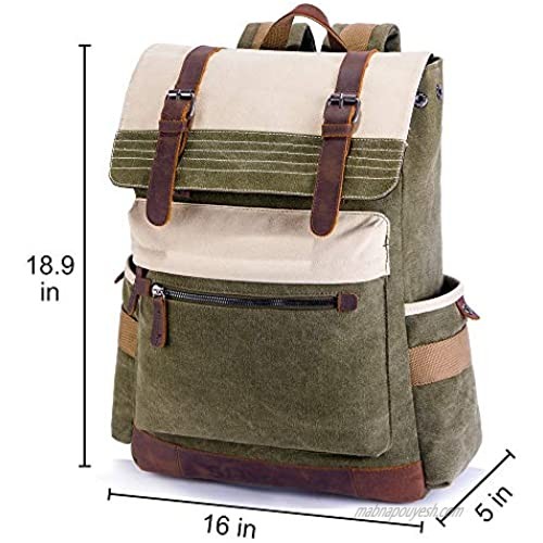 SUVOM Canvas Backpack Vintage School Backpack Stylish Travel Rucksack 15.6 inches Laptop Backpack for Women Men