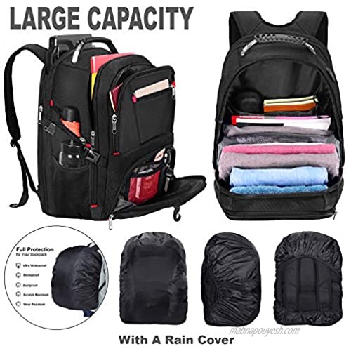 Travel Backpack for Men Women Extra Large 17 Inch Laptop Bag with USB Port & Rain Cover for College School Bookbags TSA Friendly Water Resistant Business Computer Bag with Luggage Strap (M100 Black L)