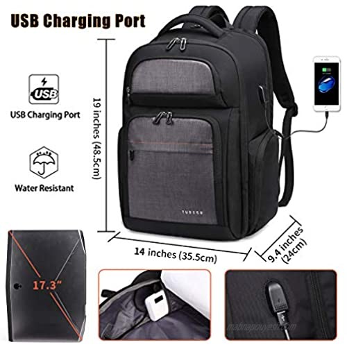 Tudequ 17.3” Laptop Backpack TSA Travel Bag with WET Pocket Men Women Black