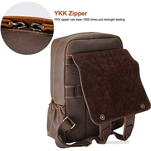 Vintage Genuine Leather 15.6 Inch Laptop Backpack for Men Casual Travel Work Bag Bookbag Daypack with YKK Zipper Brown