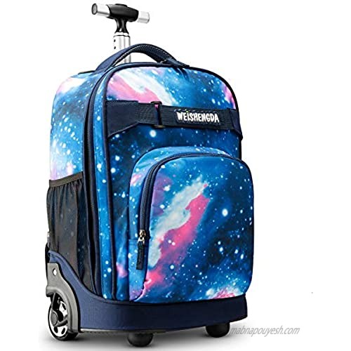 WEISHENGDA 18 inches Wheeled Rolling Backpack for Adults and School Students Books Travel Bag  Blue Sky