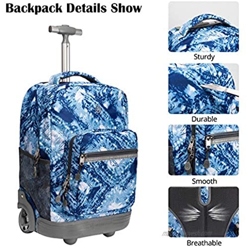 WEISHENGDA 18 inches Wheeled Rolling Backpack for Boys and Girls School Student Books Laptop Travel Trolley Bag Blue