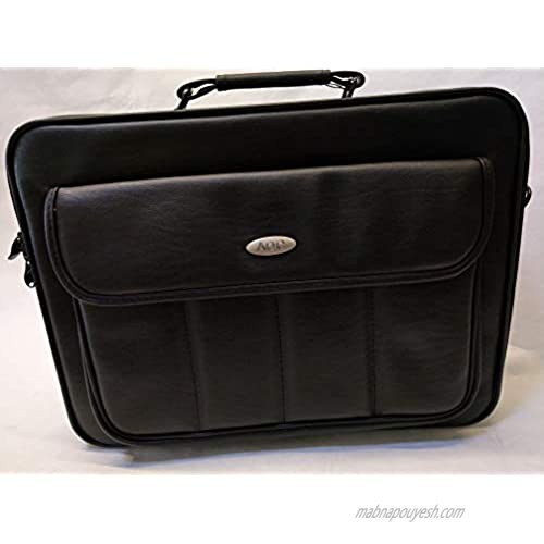Black Protective Rigid Hard-Corner Leatherette Notebook PC Carrying Case/Briefcase with Shoulder Strap and Back Pocket to Attach to Carry-on Luggage Bag