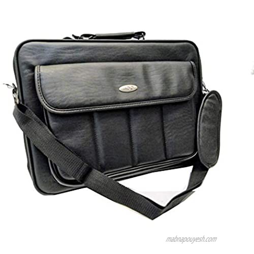 Black Protective Rigid Hard-Corner Leatherette Notebook PC Carrying Case/Briefcase with Shoulder Strap and Back Pocket to Attach to Carry-on Luggage Bag