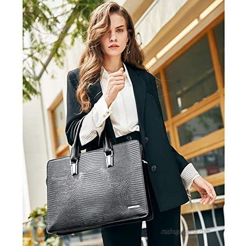 CLUCI Leather Briefcases for Men 14 Inch Laptop Vintage Slim Business Women Shoulder Bag Black