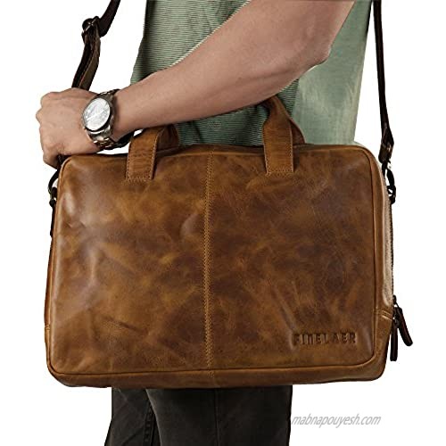 Finelaer Leather Laptop Messenger Bag For Women 15 inch