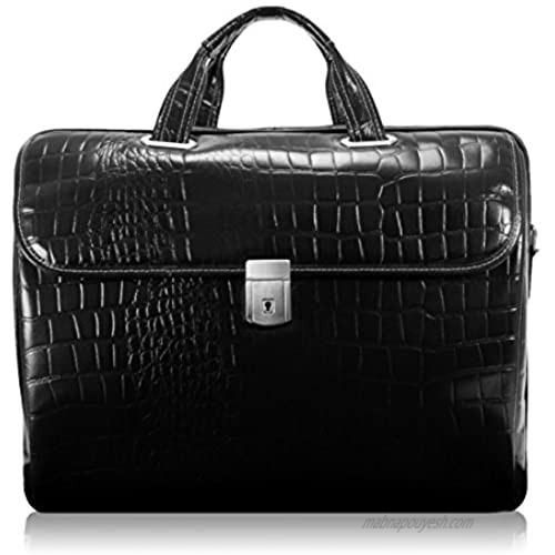 Siamod Monterosso SERVANO Embossed Crocco Leather 13 Leather Tablet Briefcase Black (35535)