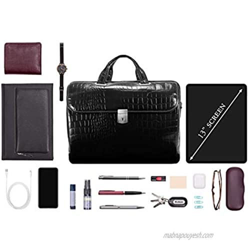 Siamod Monterosso SERVANO Embossed Crocco Leather 13 Leather Tablet Briefcase Black (35535)