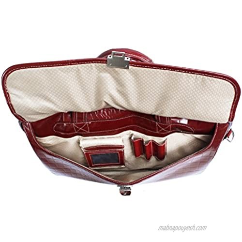 Siamod Monterosso SERVANO Embossed Crocco Leather 13 Leather Tablet Briefcase Red (35536)