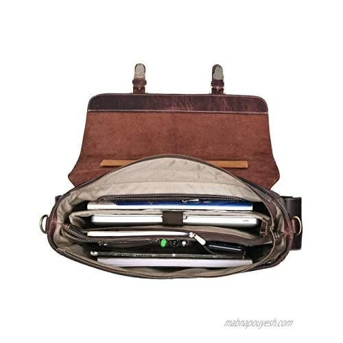 17 Leather Portfolio Bag for Laptop Bag Briefcase for Office Brown Caramel