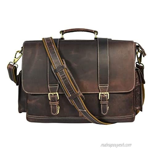 17" Leather Portfolio Bag for Laptop Bag Briefcase for Office Brown Caramel