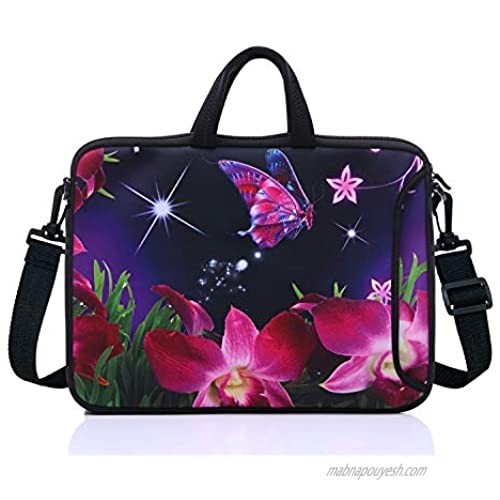 17.3-Inch Laptop Shoulder Sleeve Bag Case With Handle For 17 17.3" Acer Dell Hp Pink Flower