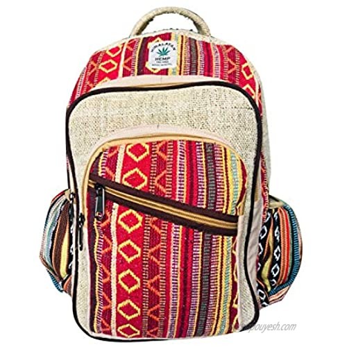 All Natural Pure Himalayan Hemp Multi Pocket Backpack ( THC FREE) with Laptop Sleeve - Fashion Cute Travel School College Shoulder Bag / Bookbags / Daypack