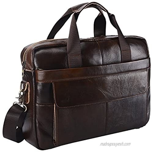 CrazySale Leather Briefcase 15 inch Laptop Bag Messenger Shoulder Work Bag Crossbody Handbag for Business Travelling Christmas Gift for Men Father Husband (BFC-BROWN)  Normal