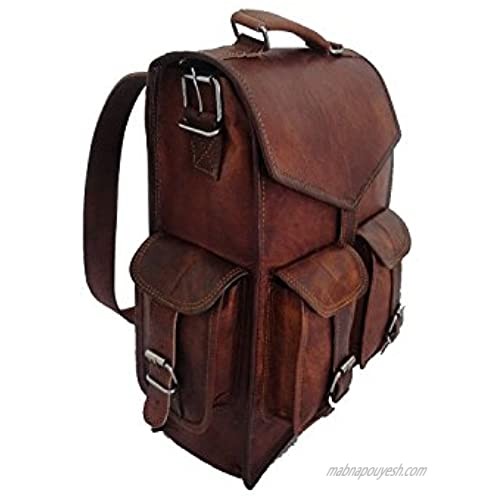 DHK 15 Brown Vintage Leather Backpack Laptop Messenger Bag Rucksack Sling for Men Women