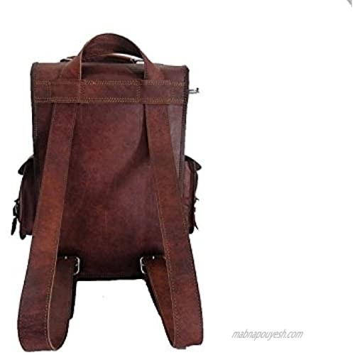 DHK 15 Brown Vintage Leather Backpack Laptop Messenger Bag Rucksack Sling for Men Women