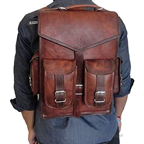 DHK 15" Brown Vintage Leather Backpack Laptop Messenger Bag Rucksack Sling for Men Women